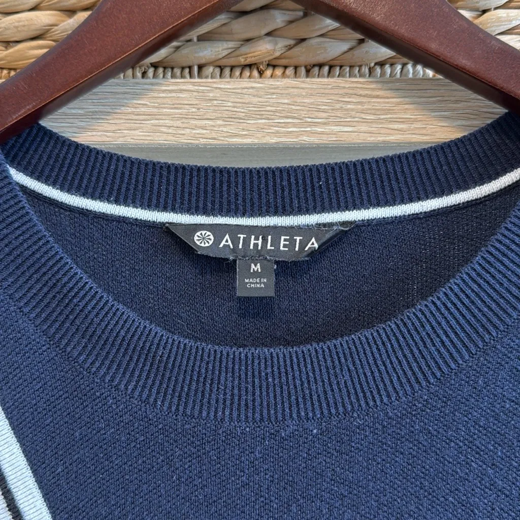 Athleta Streetwise Navy & Diagonal White Stripe Military Inspired Sweater, M - Image 4