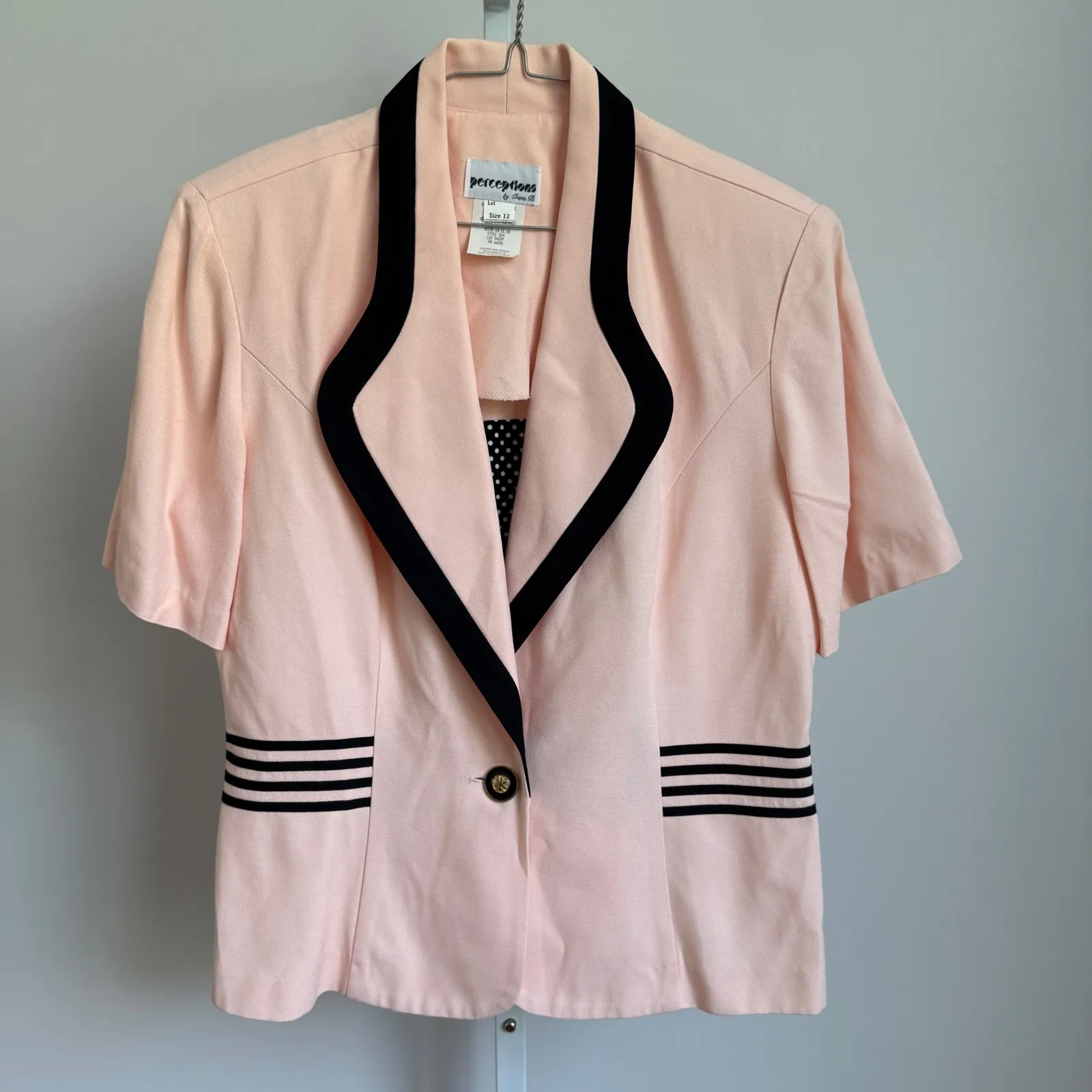Perceptions by Irene B. Blazer Jacket Size 12 Pink Black Career Short Sleeve - Image 1