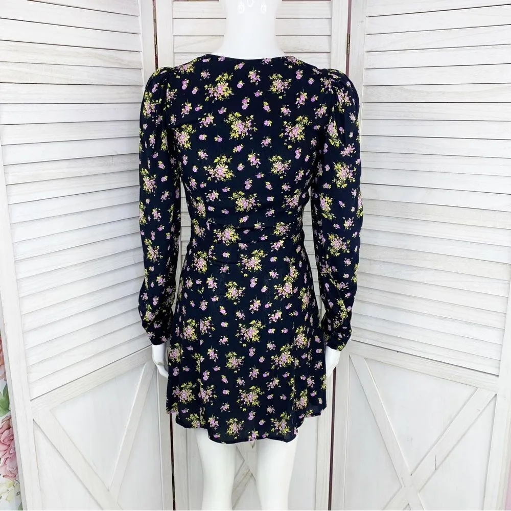 Zara Floral Print Lavender Roses Mini Dress Black Purple XS - Image 5