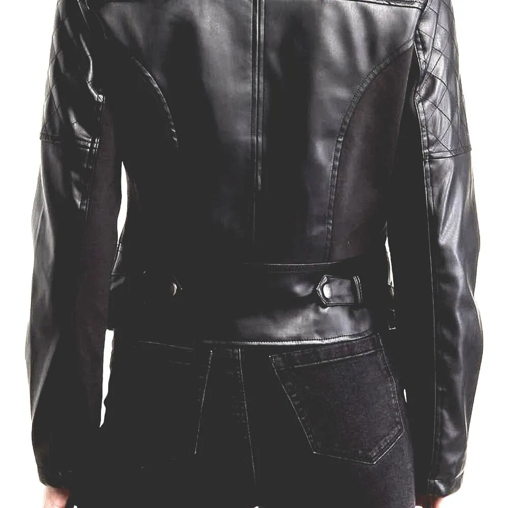Ookie & Lala Faux Leather Mix Quilt Drape Jacket - Image 5