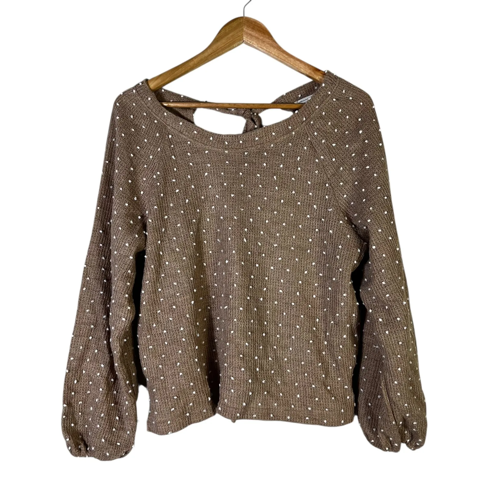 Flower & Feather Brown Polka Dot Tie Back Sweater Womens Size S Cottagecore - Image 3