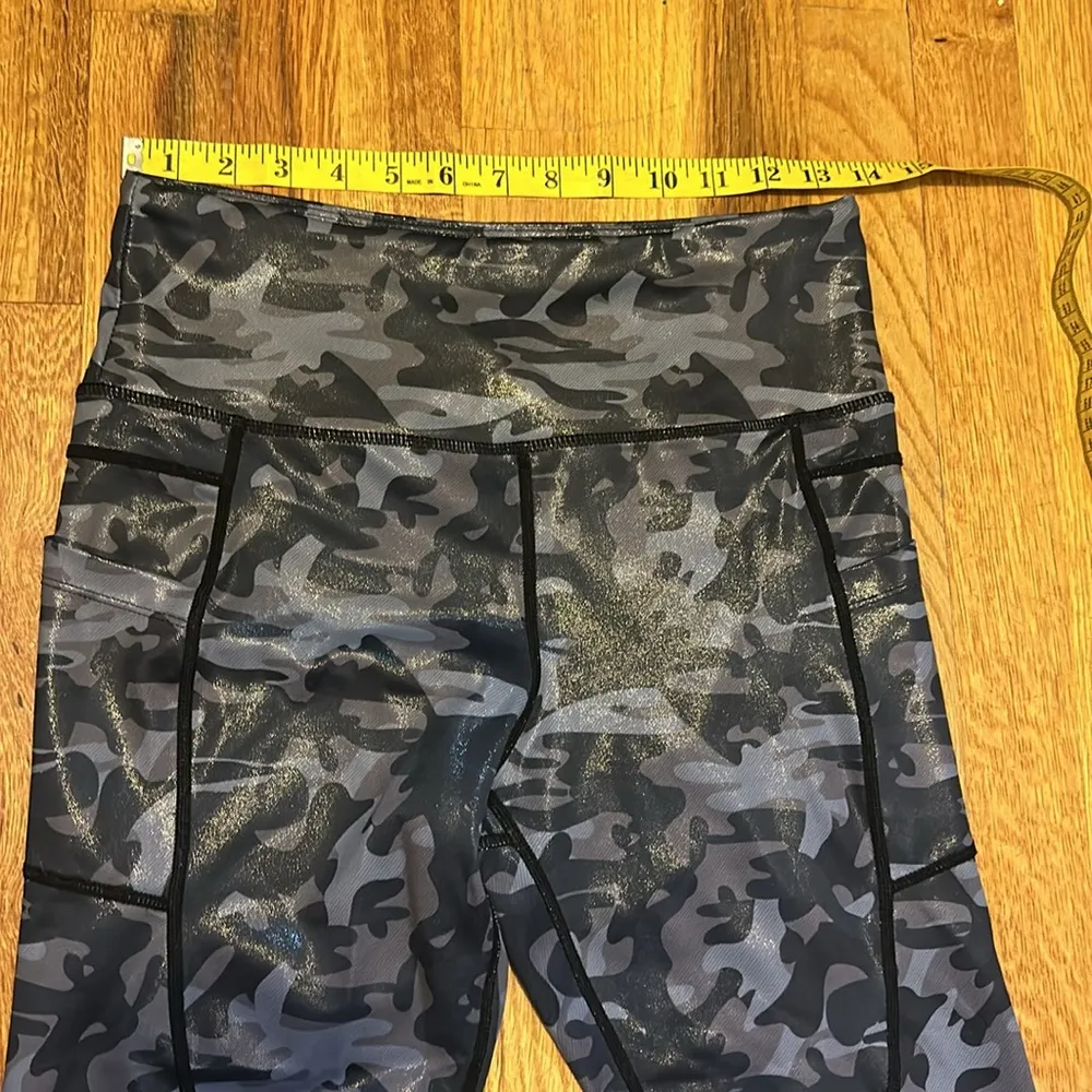 Zyia Womens 8 10 Gray Charcoal Shiny Camo Camouflage Athletic Leggings Pockets - Image 2
