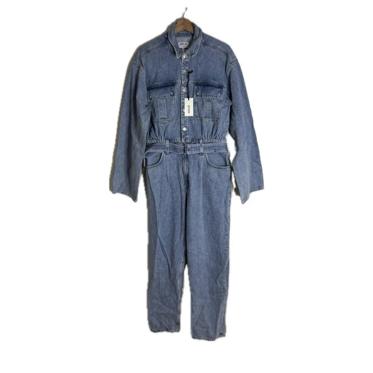 Agolde Tatum Denim Jumpsuit Womens Large Light Wash Belted One Piece Coverall - Image 3