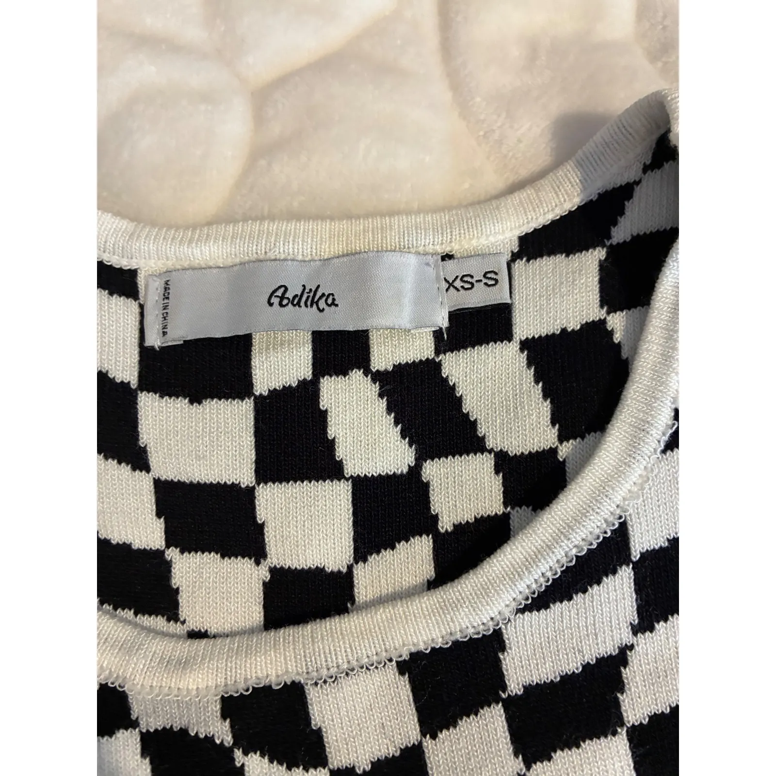 Adika Checkerboard Knit Tank Top Sleeveless Black White Pattern Y2K Casual‎ XS-S - Image 3