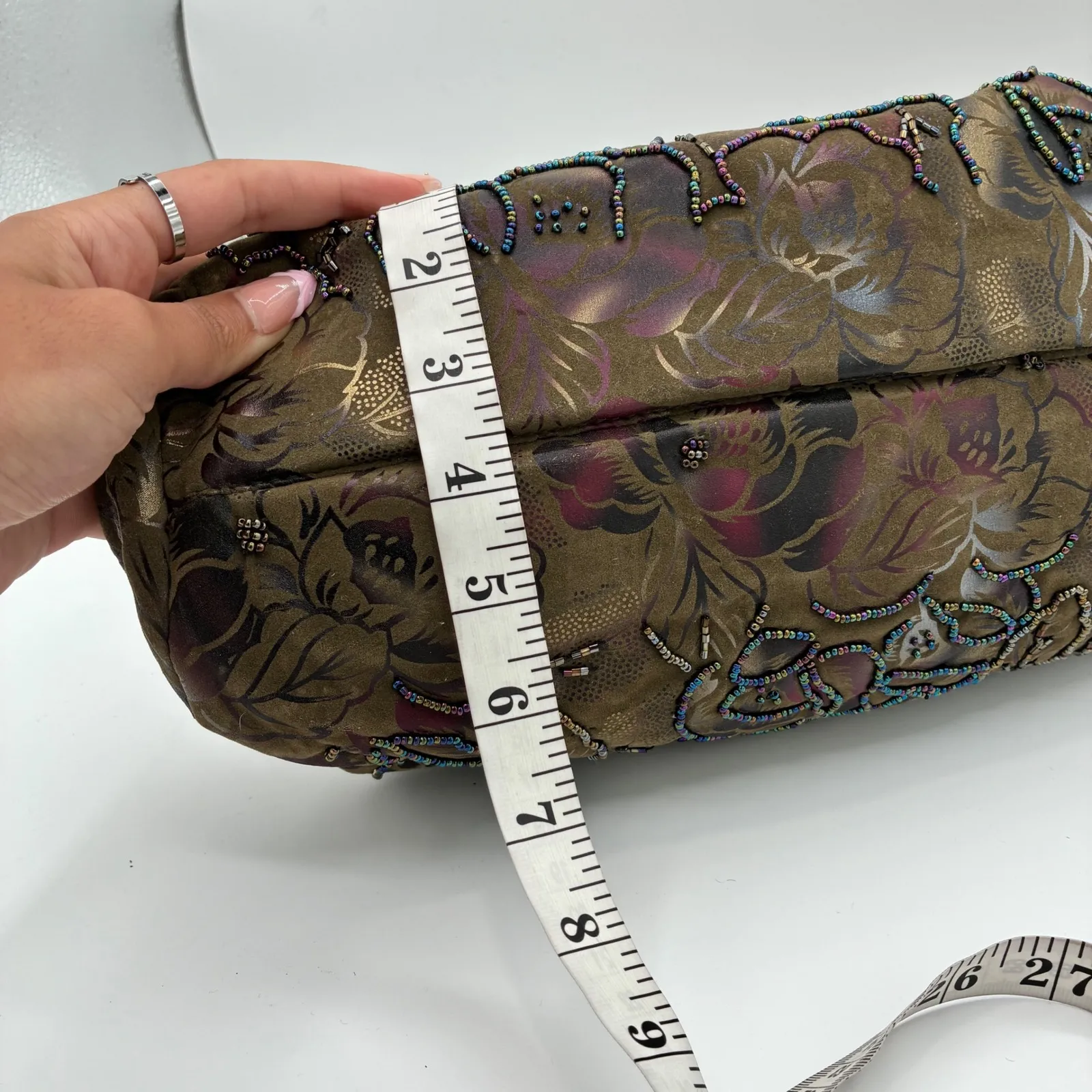 Vintage Beaded Floral Evening Bag Clutch Purse‎ Bronze Brown Party Prom Formal - Image 3