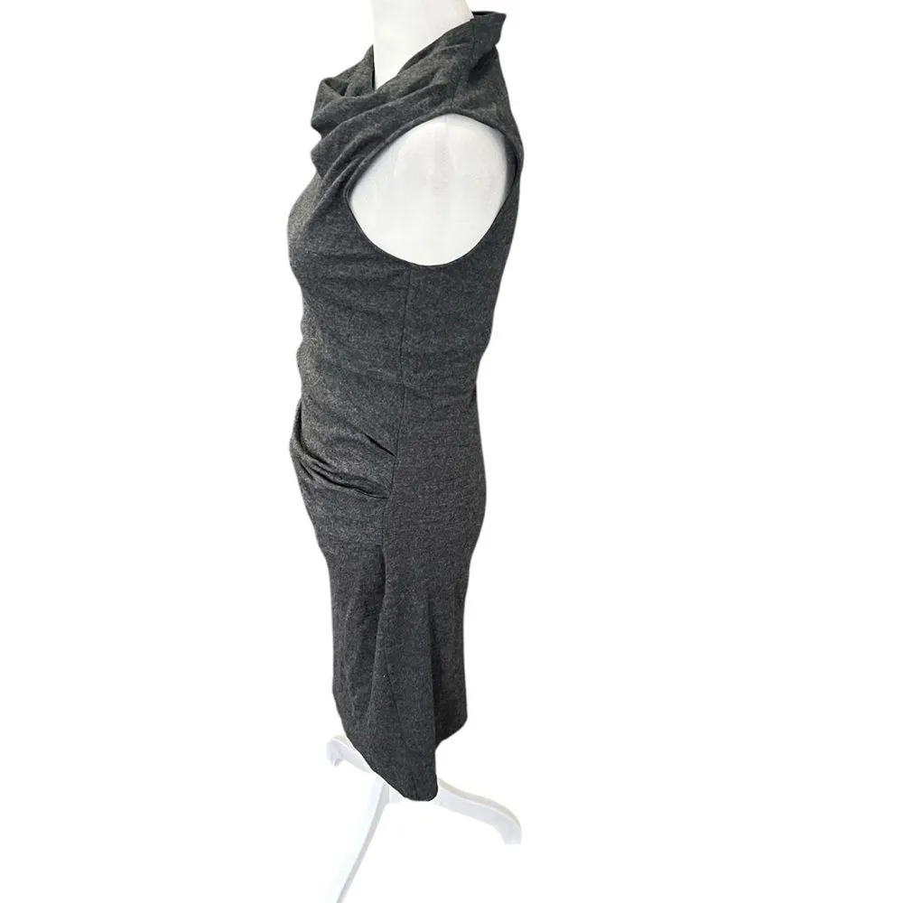 Helmut Lang Sonar Wool Gray Asymmetric Cowl Neck Fitted Sleeveless Dress S - Image 7