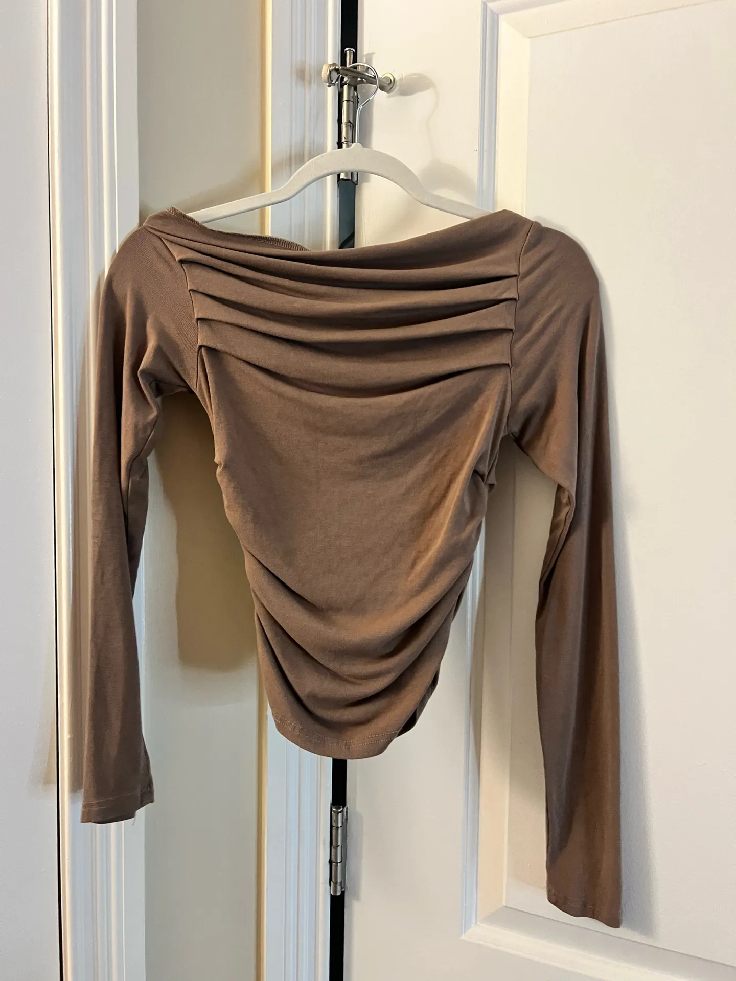 Women’s Long Sleeve off the shoulder top Brown - Image 2
