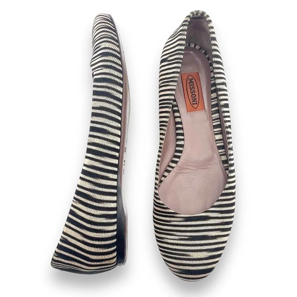 Missoni Ballet Flats Striped Fabric Black Tan Ballerina Flat Size 38.5 | US 8.5 - Image 2