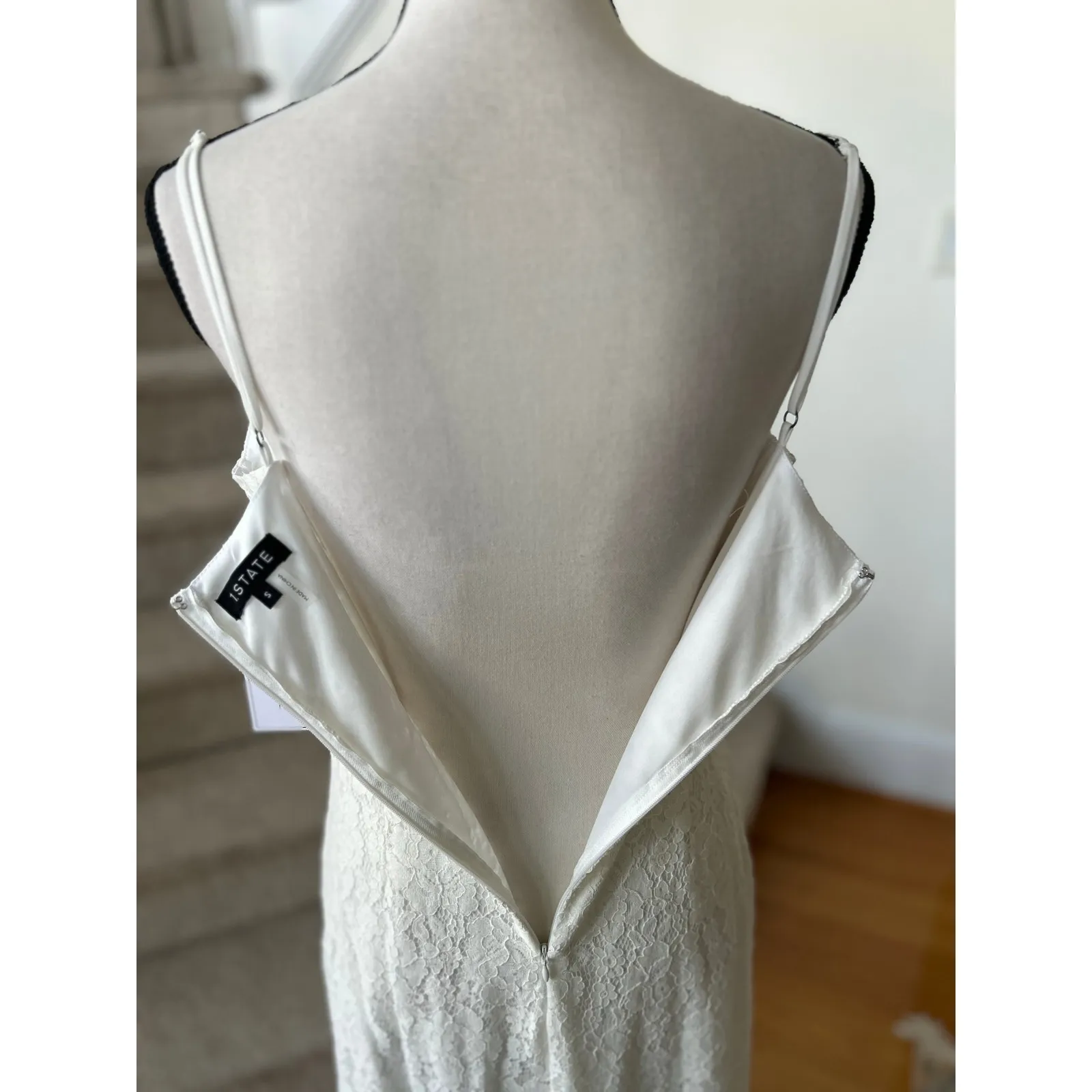 NWT 1.State Sunshine Times White Floral Lace Cowl Neck Midi Slip Dress Bridal - Image 3