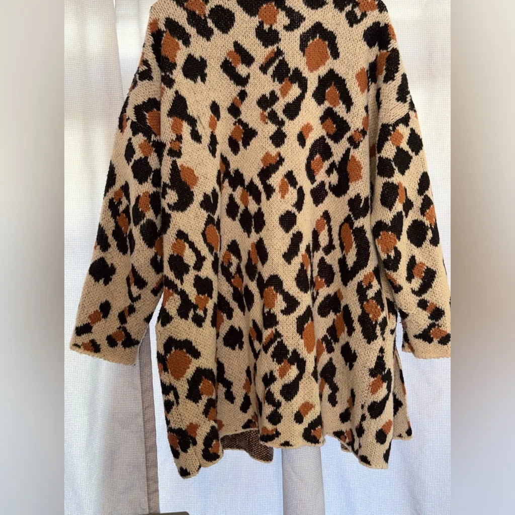 Knox Rose Animal Print Knit Open Front Cardigan Size Large 36 inches long PTP 22 - Image 6