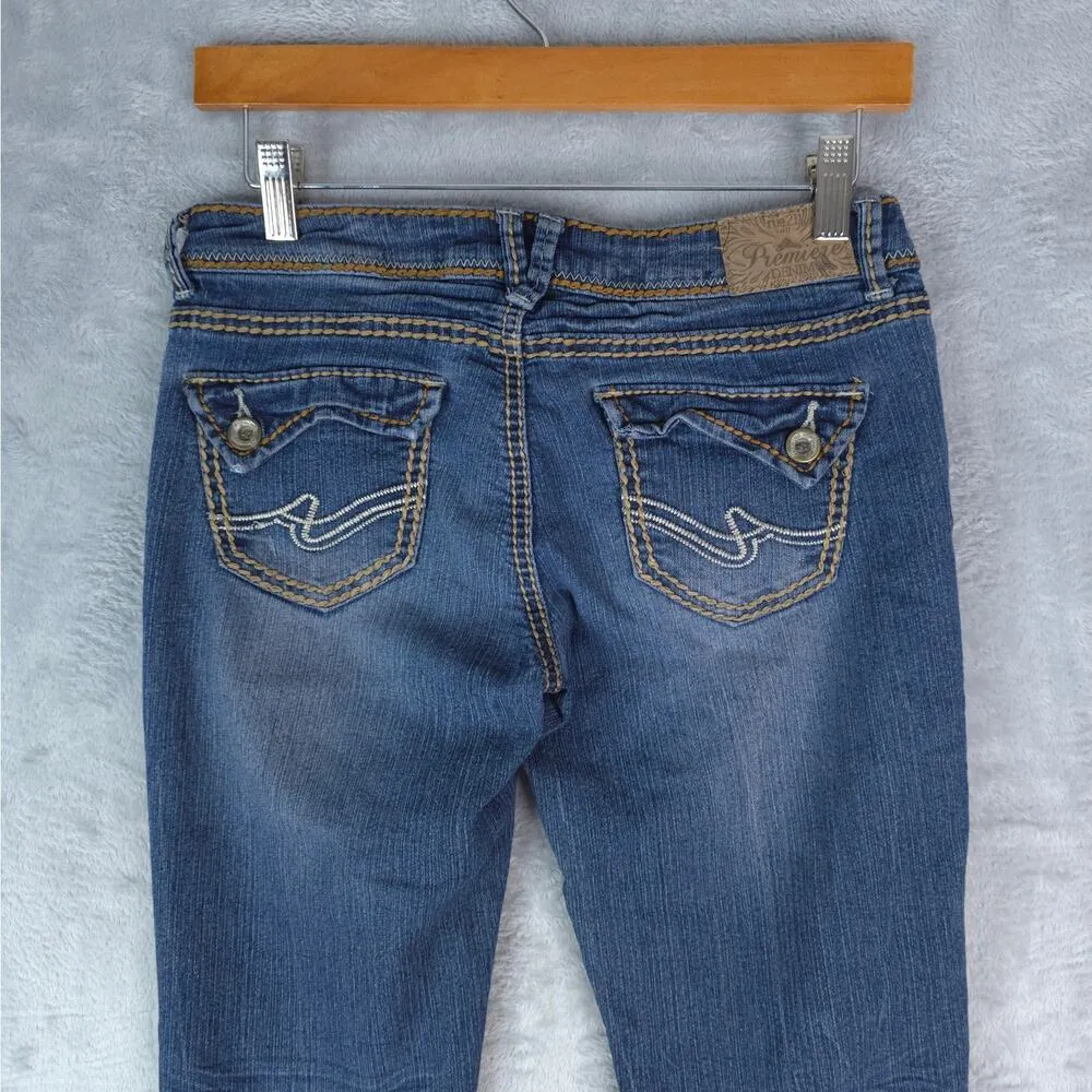 Rue 21 Premiere Denim Jeans Womens 1/2 Blue Button Fly Flap Pockets Low Rise Y2K - Image 5