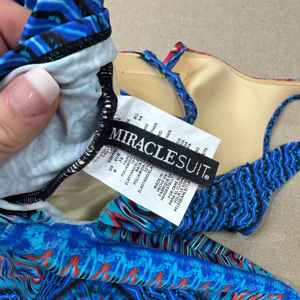 Miraclesuit Casablanca FLAWED One Piece Swimsuit Womens Size 8 Blue Geometric - Image 15