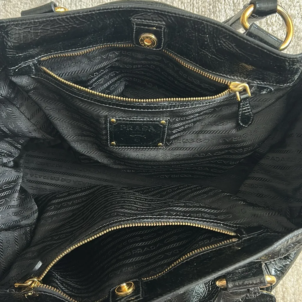 Prada authentic  naplak black wrinkled leather tote - Image 8