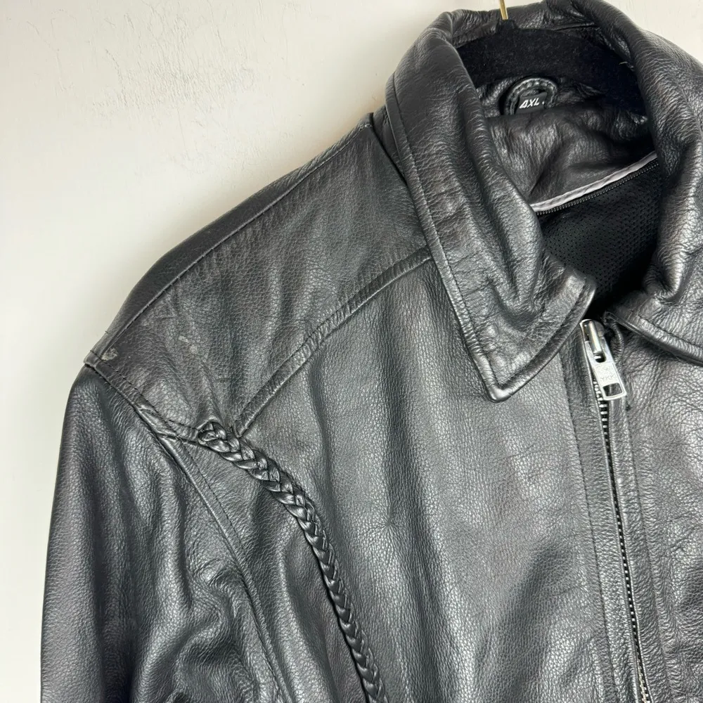 Womens Black Leather Braided Moto Biker Jacket Sz 4XL Zip Accents - Image 11