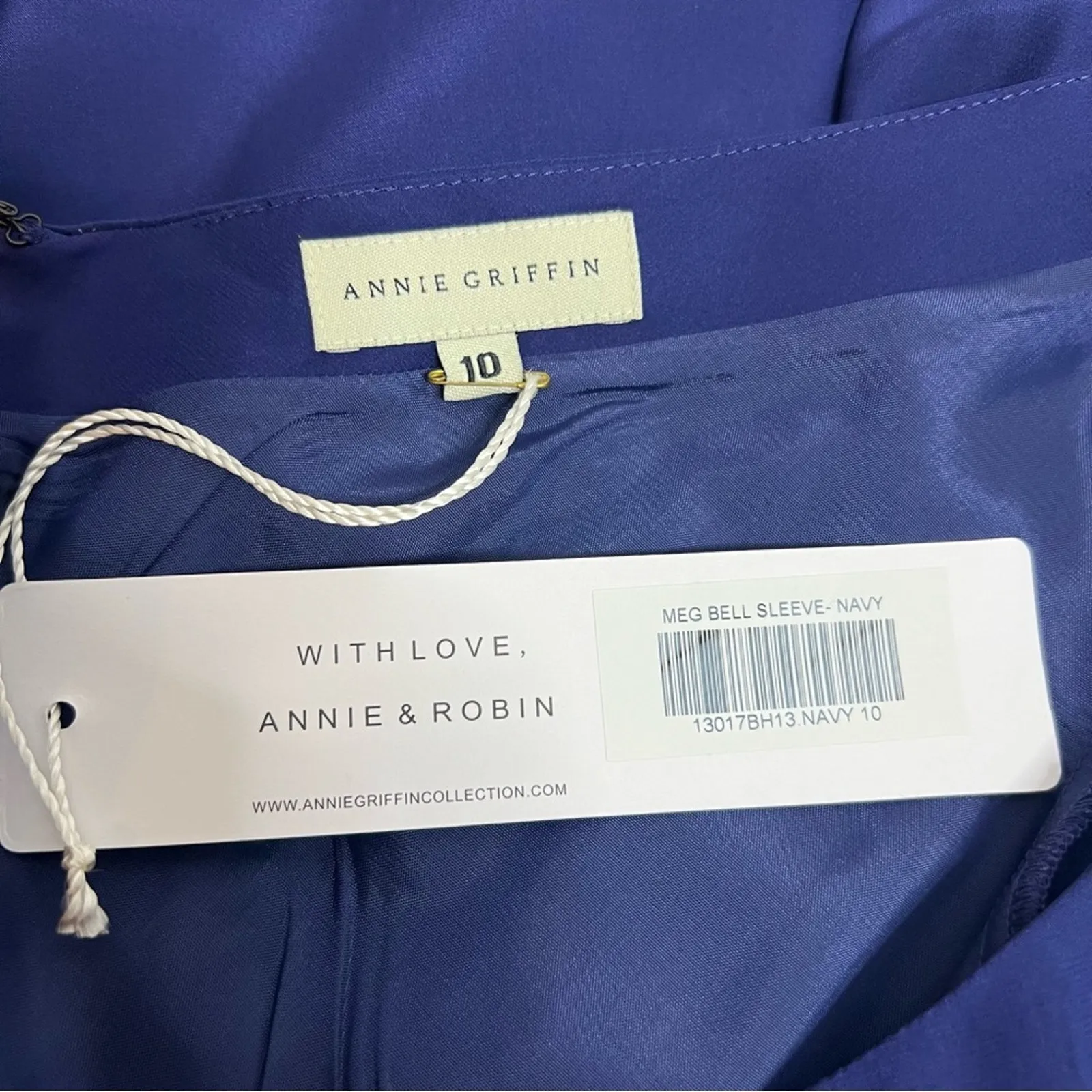 NWT Annie Griffin Meg bell sleeve silk dress navy sz 10 - Image 6