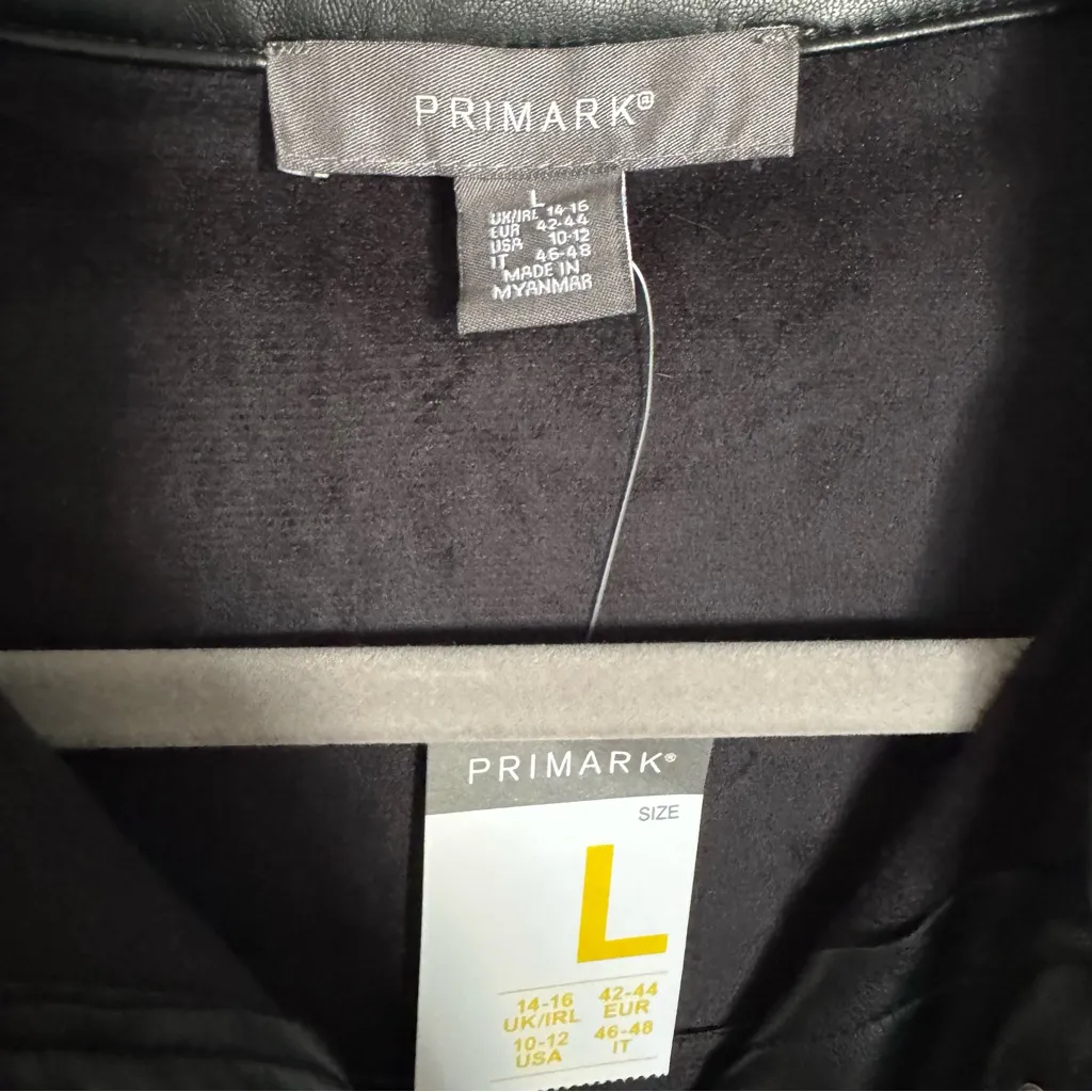 NWT Primark Faux Leather Button Down Shirt Jacket Shacket Black Size L - Image 3