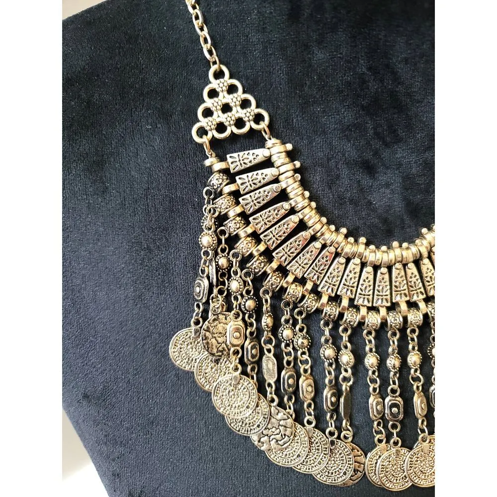 Women's Boho Statement Coin Bib Necklace Lobster Clasp Gypsy Festival Style Gold - Image 5