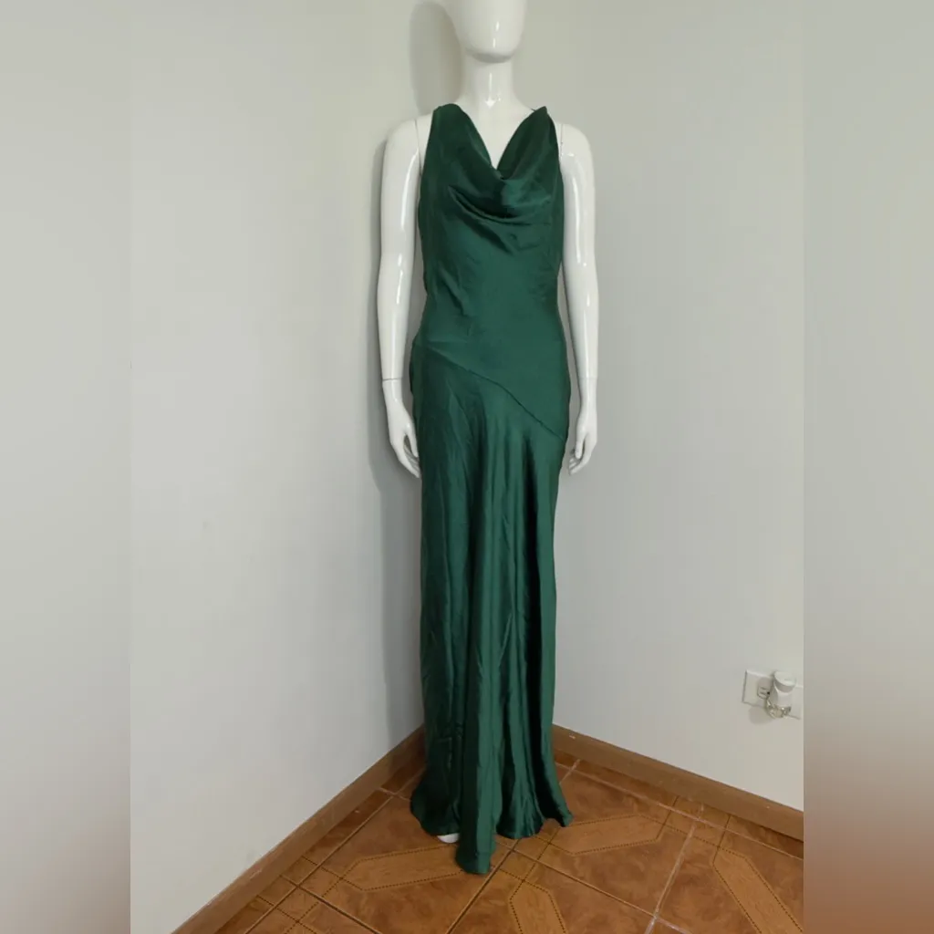 Here Comes The Sun Forest Green Women’s Maxi Dress L – Deep Back, Evening, NWT - Image 2