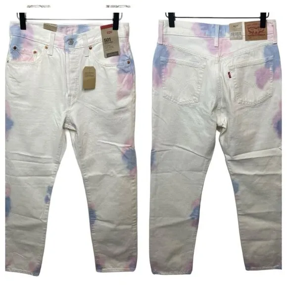 NEW Levi’s 501 Jeans High Rise Straight Leg White Tie-Dye Button Fly Womens 29 - Image 2