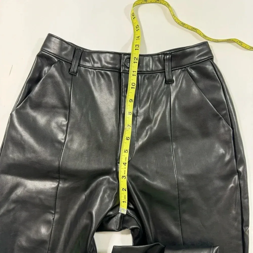 Abercrombie The Skinny Ultra High Rise Pants Faux Leather Black Split Hem - Image 10