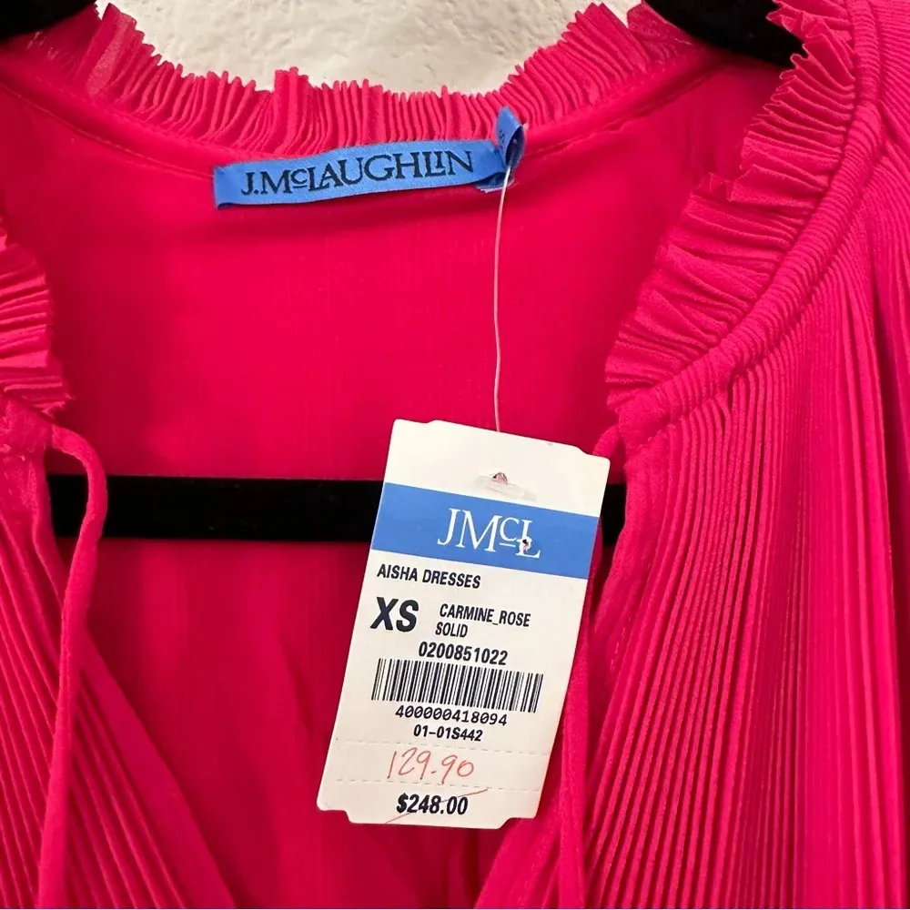 New NWT J.McLaughlin Aisha Dress in pink size XS pleated midi dress Carmine Rose - Image 5