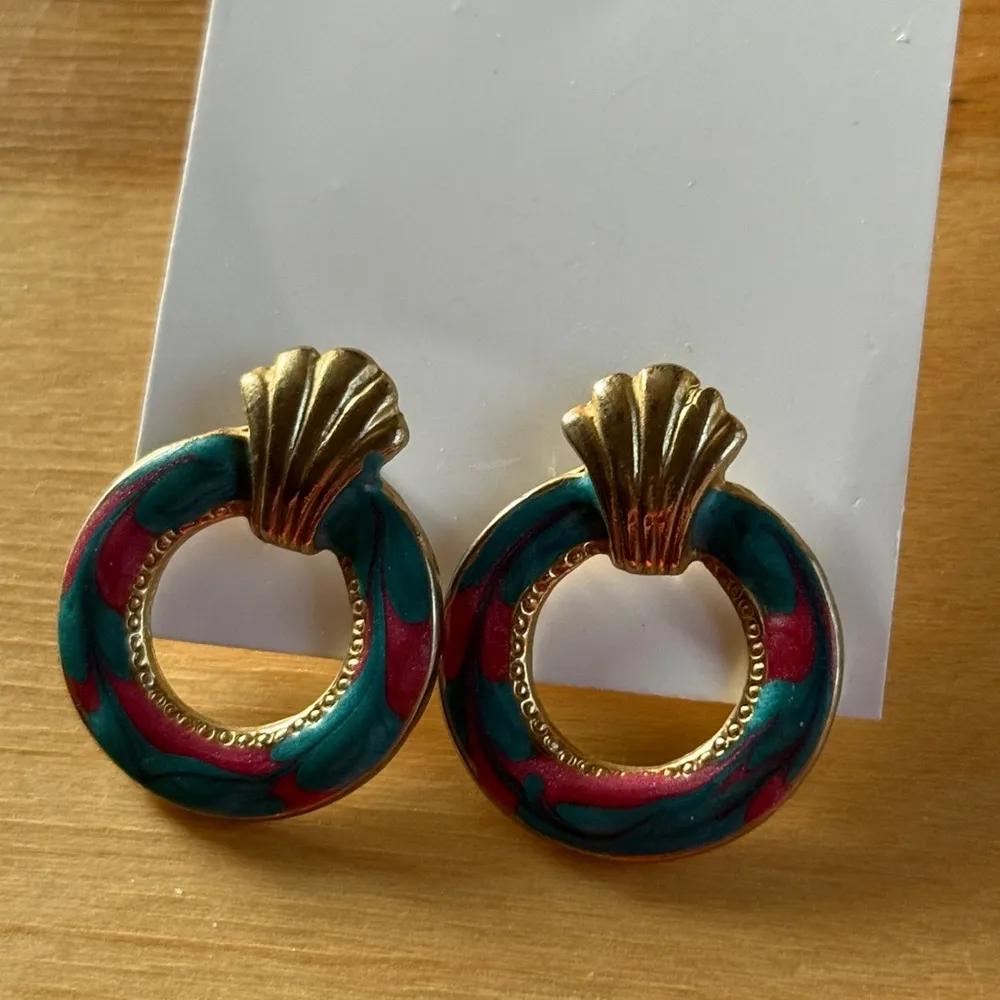Colorful Hoop Earrings Green - Image 3