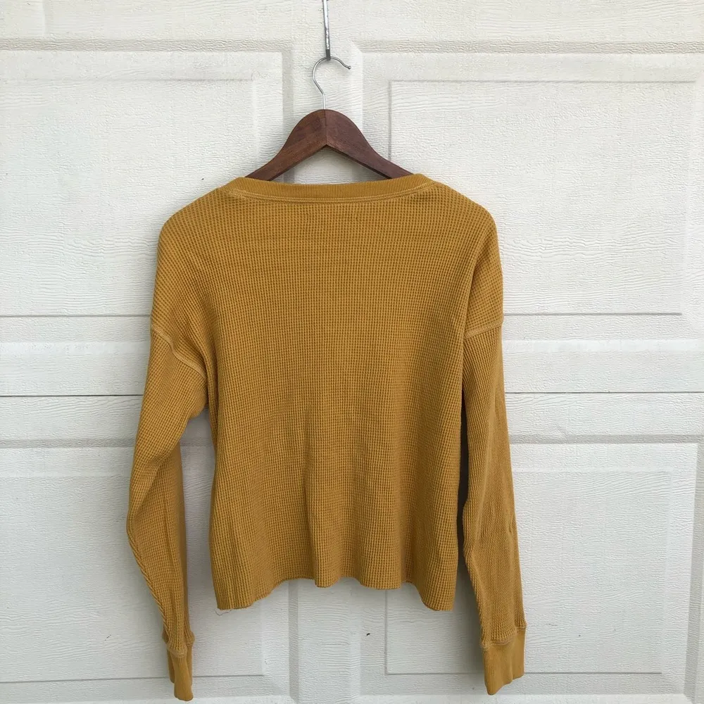 Abercrombie Fitch Women’s Mustard Yellow Waffle Knit Long Sleeve Lace Small - Image 3