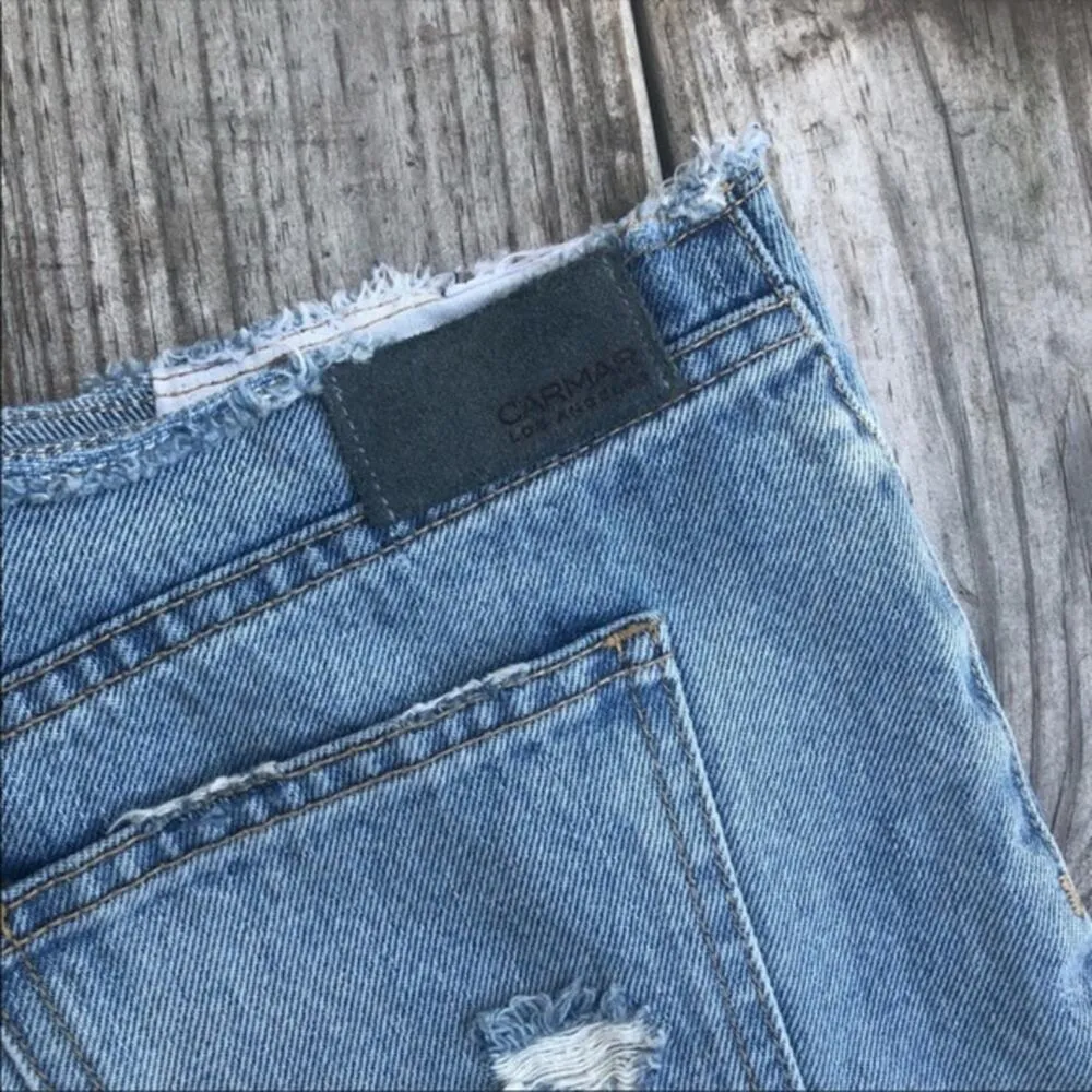 CARMAR LF Distressed Ripped Double Raw Hem Mini Denim Skirt Size 4/27 Blue - Image 4