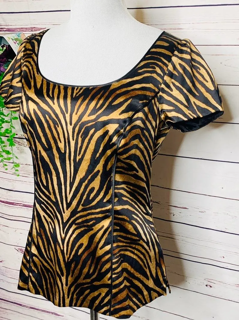 WHBM Tiger Animal Print Stretch Silk Top Size 2 - Image 6
