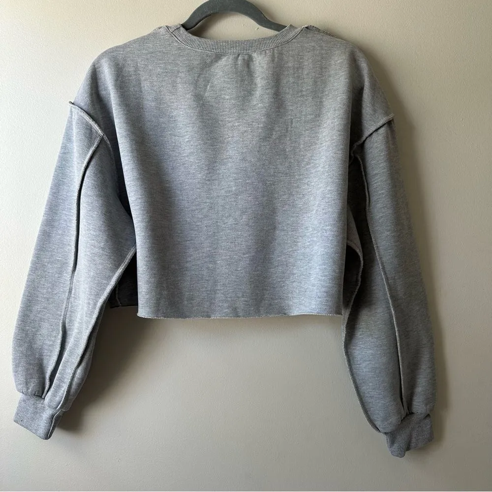 Amazhiyu Heather Gray Cropped Sweatshirt Pullover Fleece Crop Crew Lounge Sz M Size M - Image 8