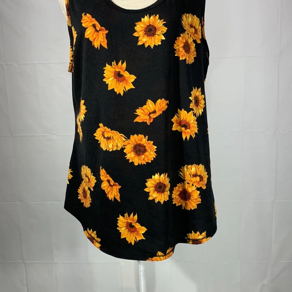 Black Yellow Sunflower Print Tank Top Size 3XL - Image 3