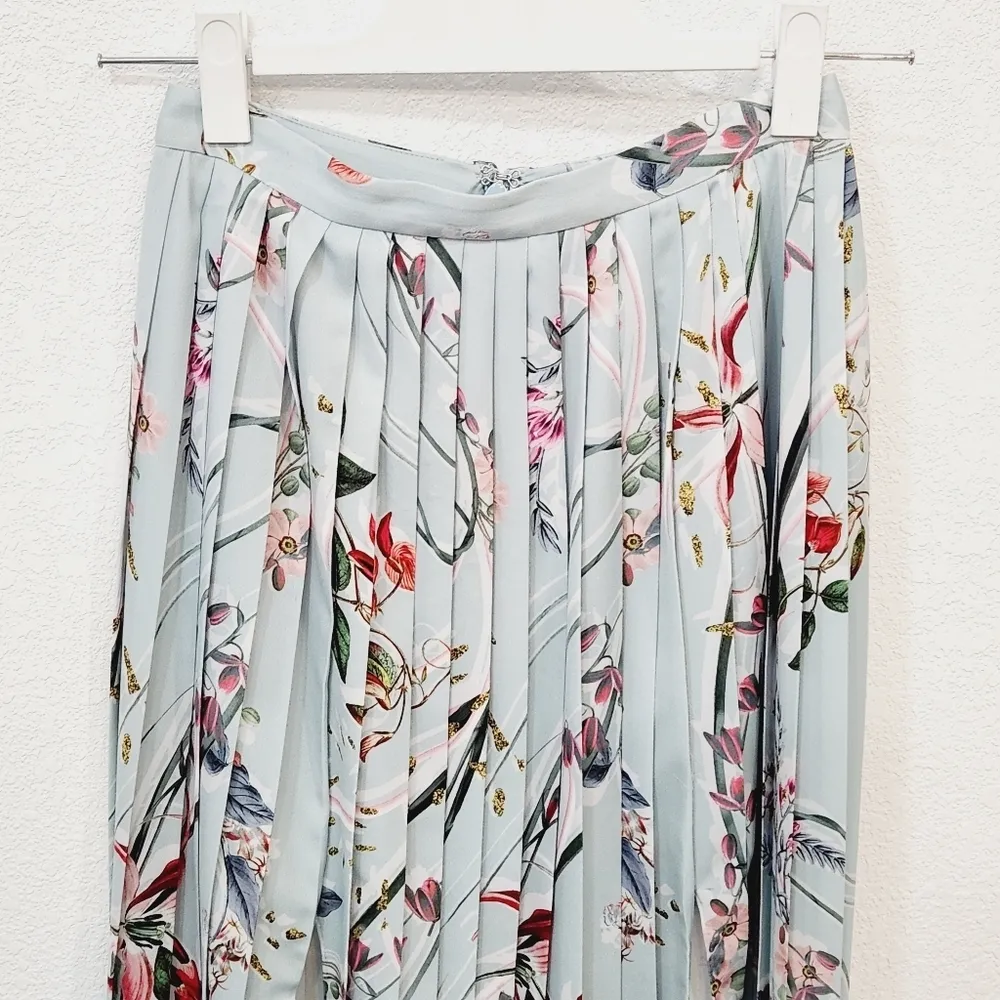 Bebe Spring Floral Double Slit Pleated Maxi Zipper Waist Lined Skirt Size 0P - Image 7