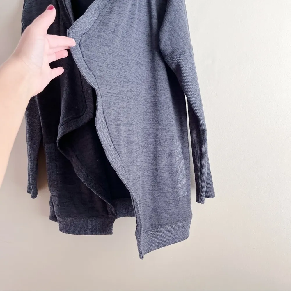 Athleta Blissful Wrap Hooded Cardigan Sweater Open Front Heather Charcoal Grey S - Image 6