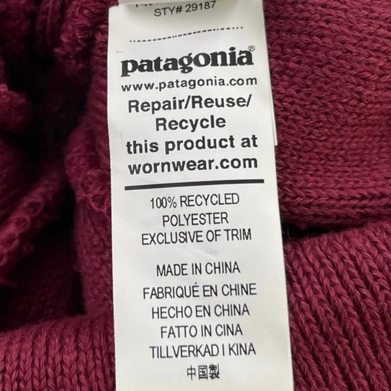 Patagonia Unisex Red Pom Pom Foldover Ribbed Knit Winter Beanie Hat One Size - Image 3