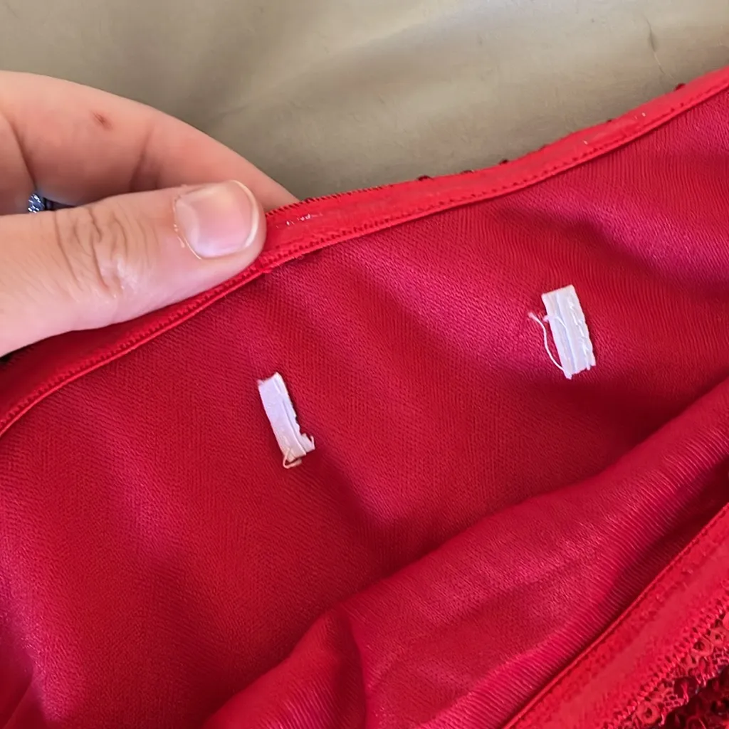 Red Sequin One Shoulder Cocktail Dress Size L - Image 2