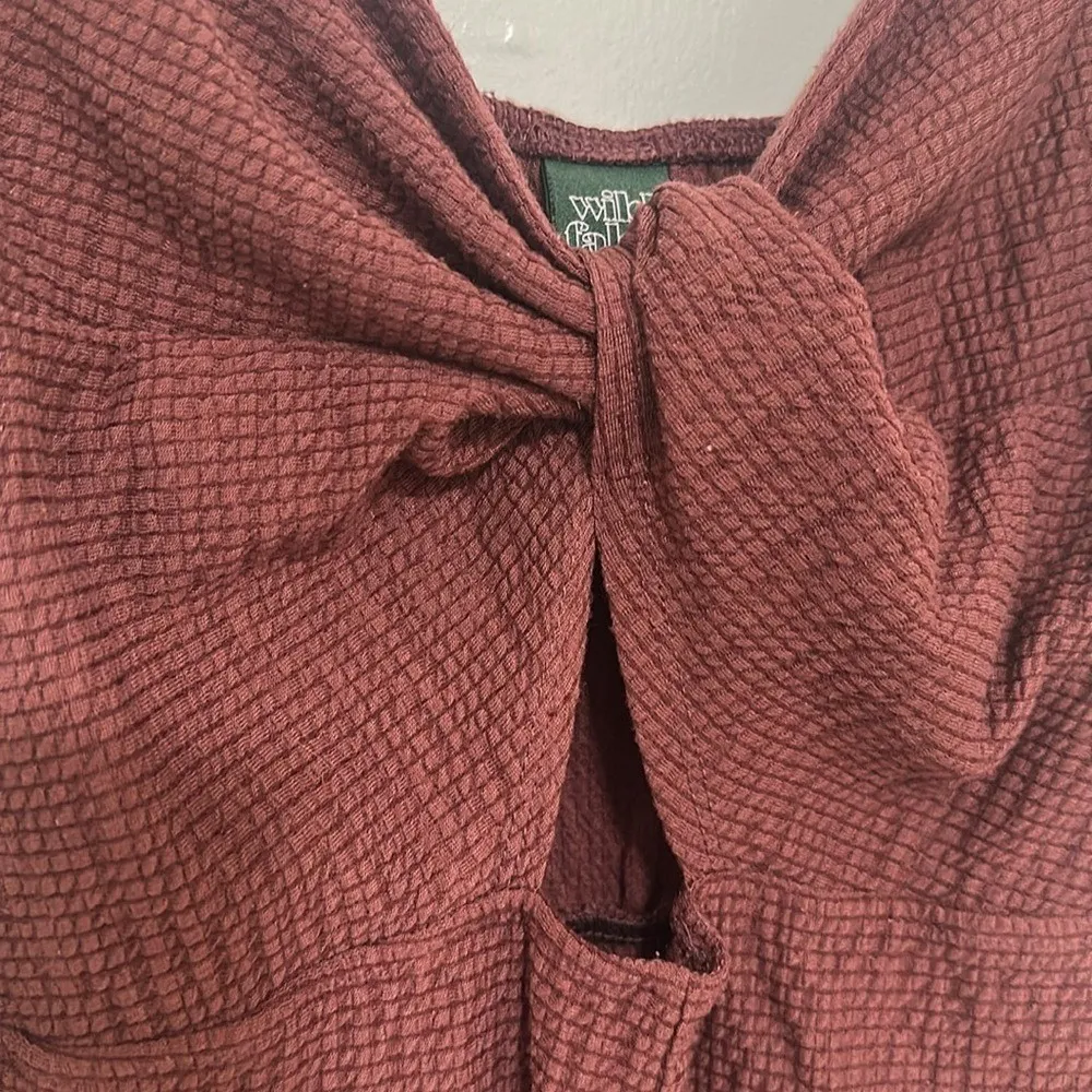 WILD FABLE | Women's Mauve Spring Summer Cut Out Textured Bow Trendy Romper, S - Image 5