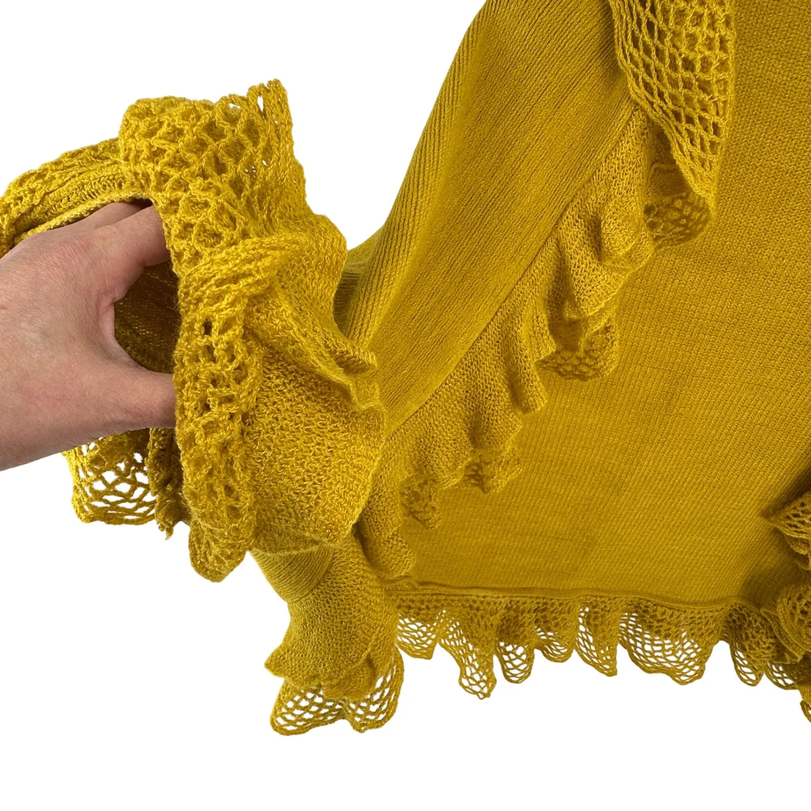DonnaDiosa Mustard Yellow Ruffle Lace Open Cardigan Coquette Cottagecore S/M Size M - Image 5