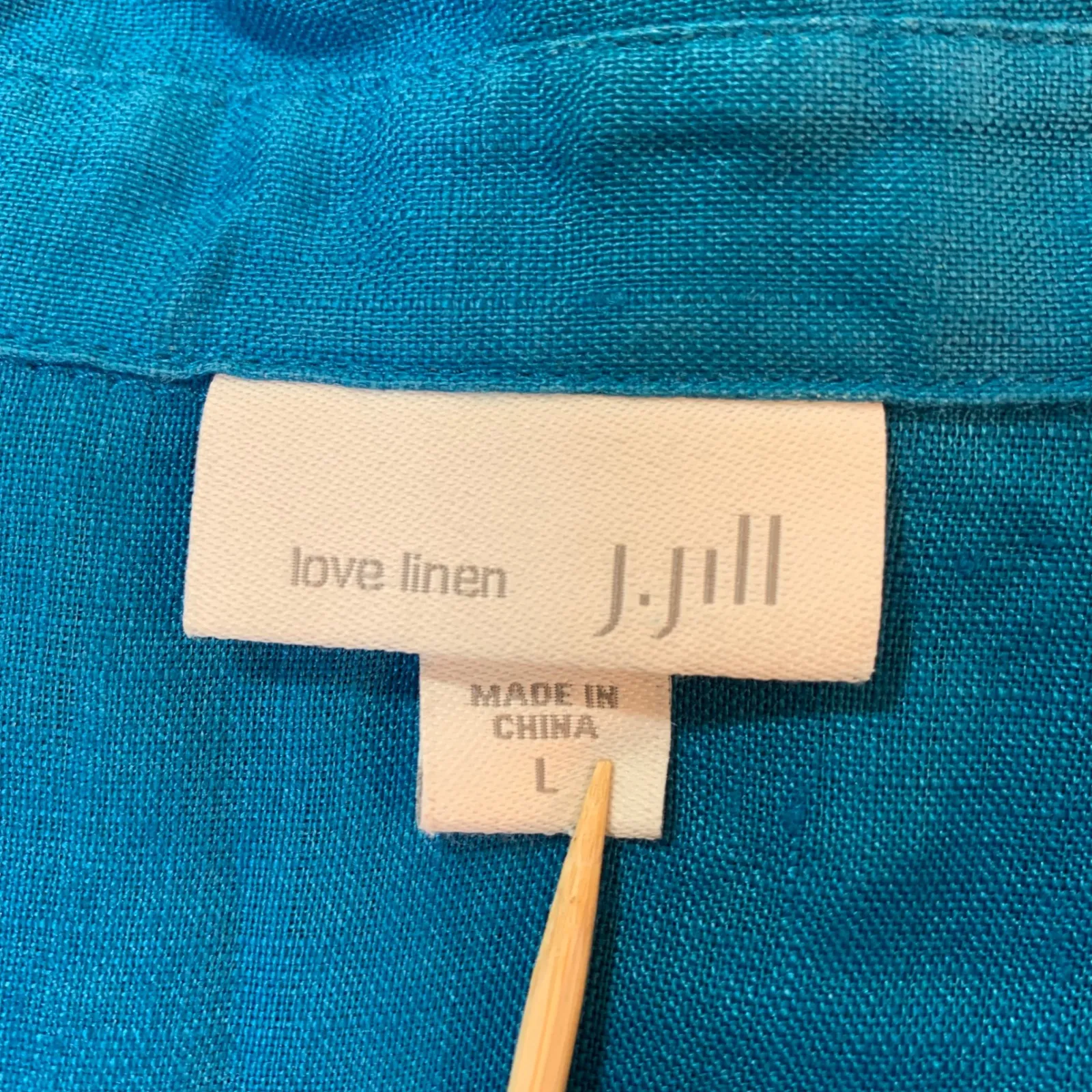 J.Jill Love Linen Top Teal Blue Collared Button Down 3/4 Sleeve Womens L Coastal - Image 3