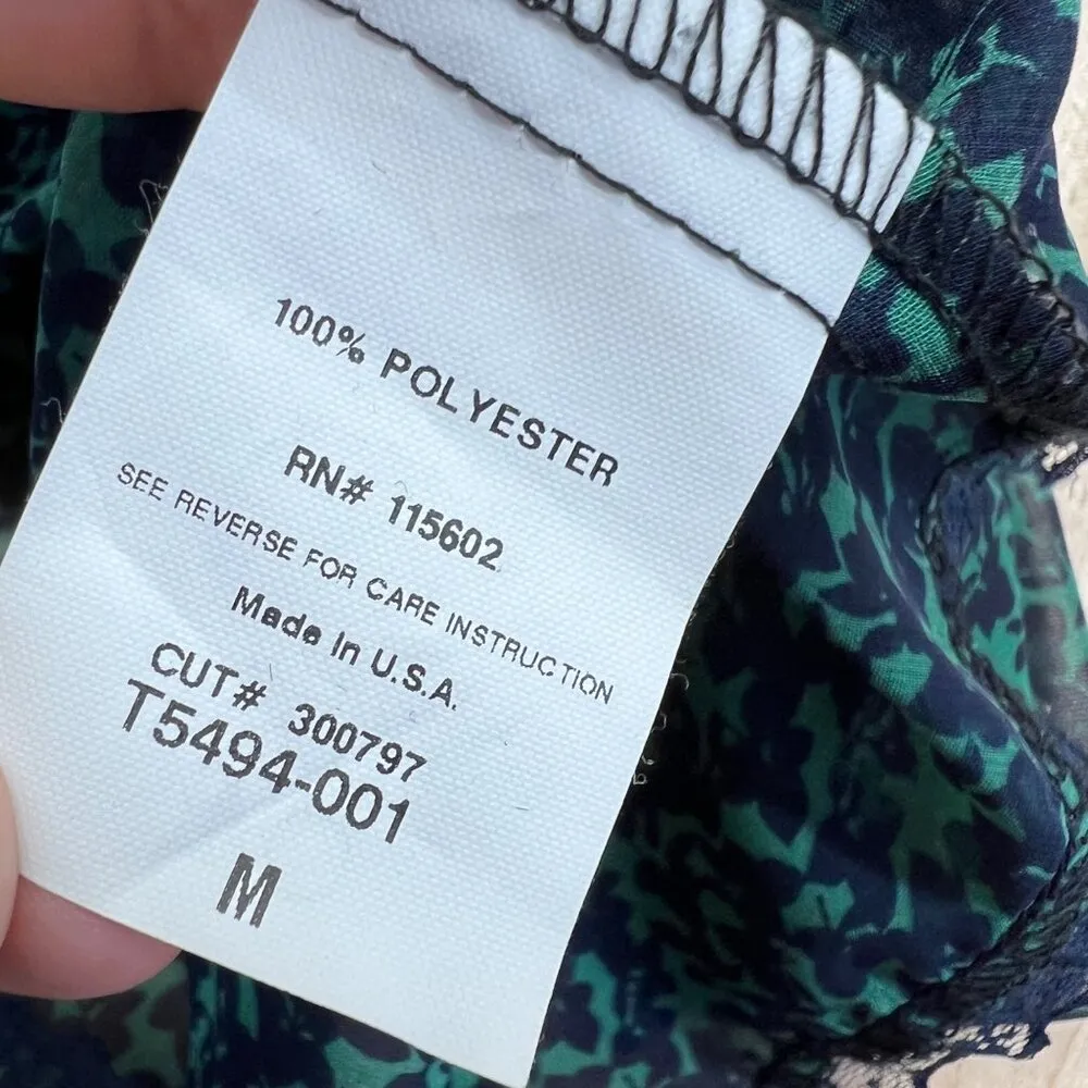 Lush Green Navy Sheer Lace Accent Blouse Half Sleeve Size Medium - Image 9