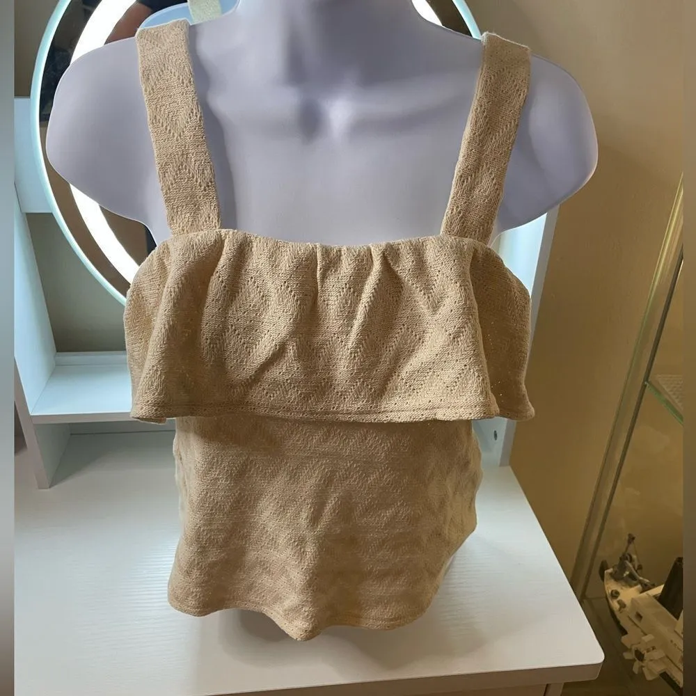 MADEWELL WOMEN'S CREAM SLEEVELESS COTTON RUFFLED TANK TOP XXS - Image 6