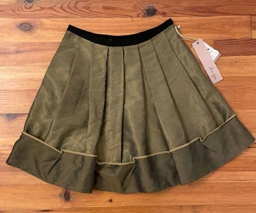 Max Azria Metallic Antique Gold Woven Pleated Cocktail Skirt Womens 2 NEW Silk - Image 11