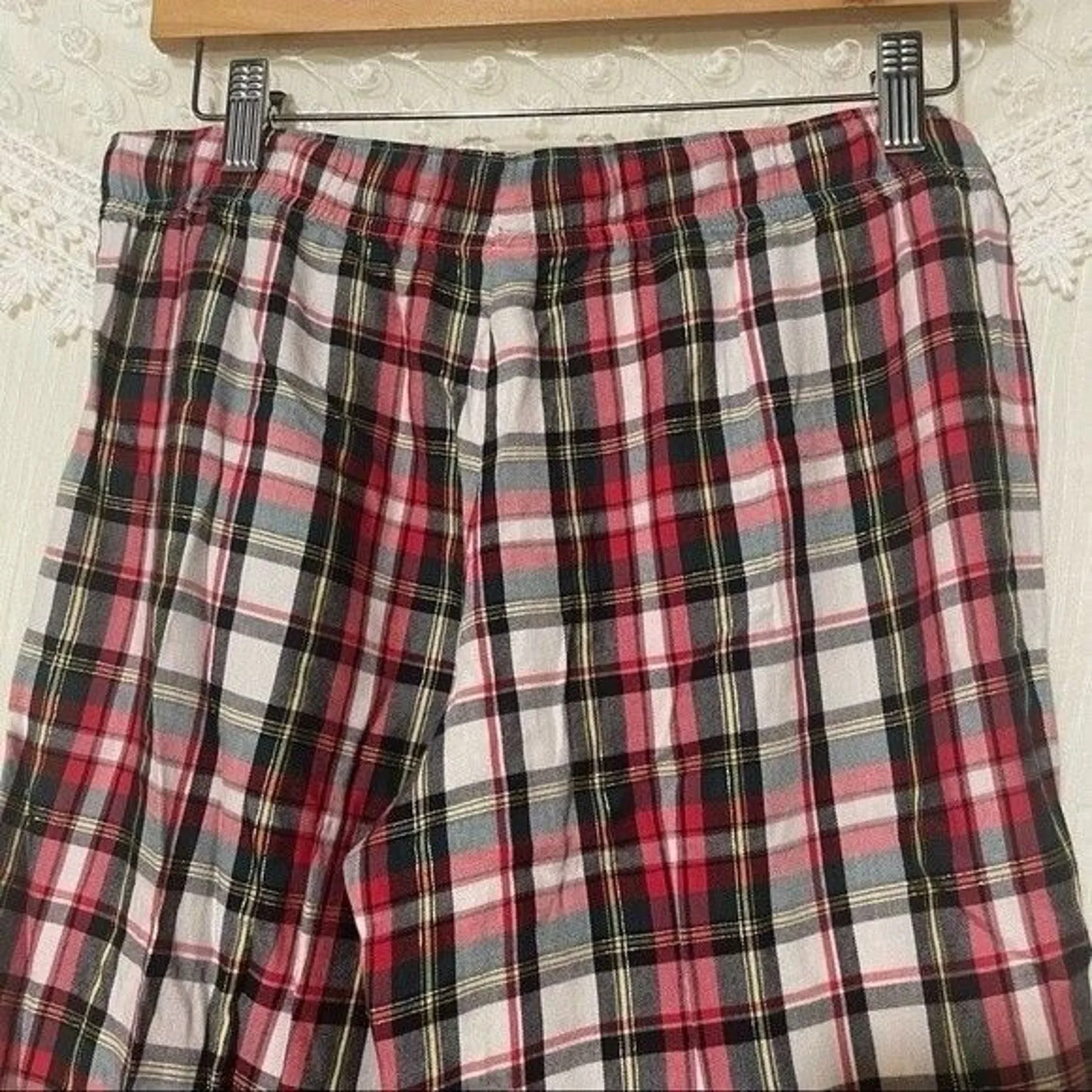 Victoria’s Secret Small Pajama Pants Plaid Red Black White Ribbon Tie - Image 7
