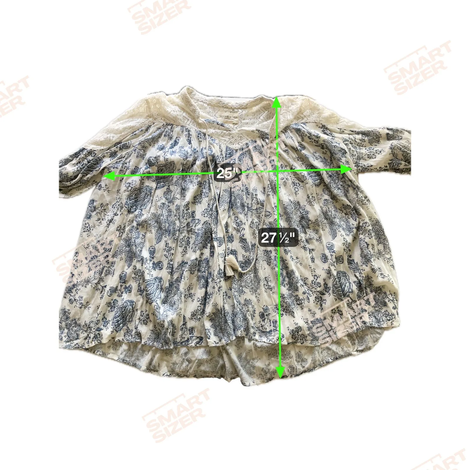 Denim Supply Ralph Lauren Floral Lace Boho Blouse‎ Size L White Blue Cottage - Image 7