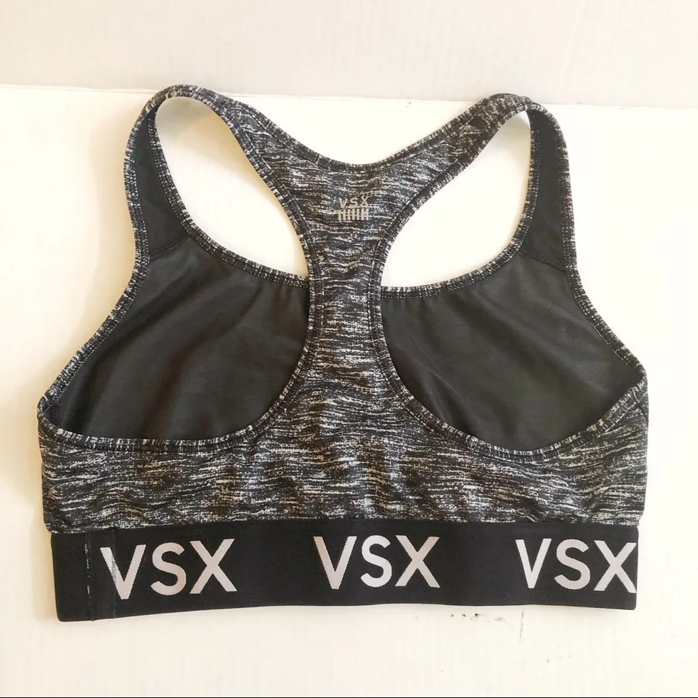 Victorias Secret Sport Sports Bra Heathered Grey Sz L EUC Black VSX Logo Band - Image 7