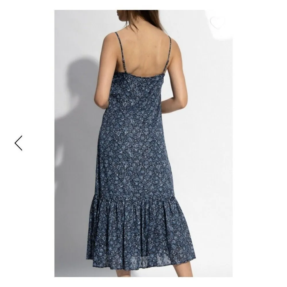 MICHAEL KORS Bohemian floral RUFFLES Midi DRESS XSMALL blue Strappy NEW - Image 6