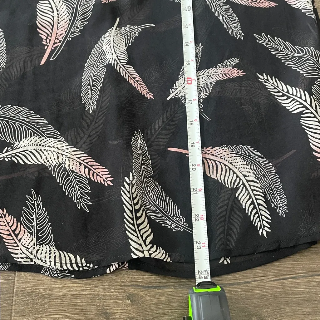 Who What Wear Sheer Black High Neck Blouse w/ Feather Print, Size Small - Image 4