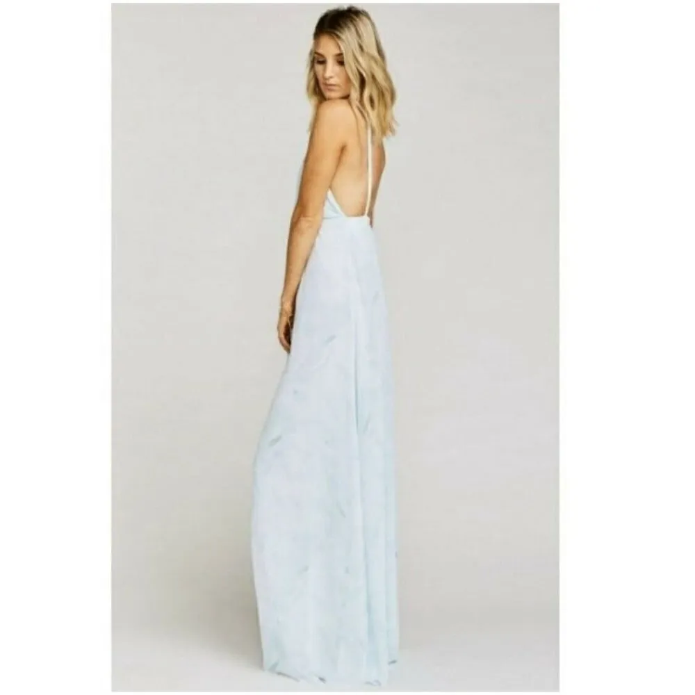 Show me your Mumu halter floral Maxi dress SMALL baby blue bridesmaid sleeveless - Image 5