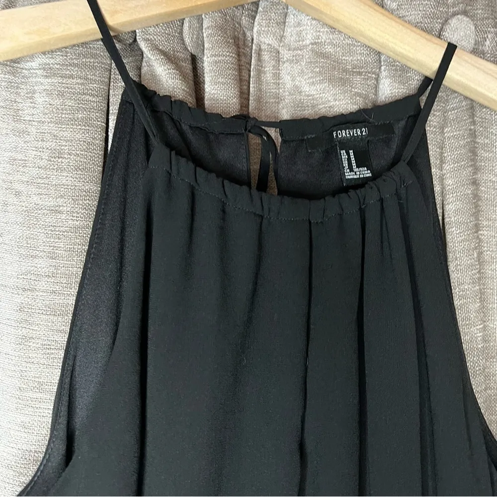 Forever 21  Black High Neck Spaghetti Strap Maxi Dress with Leg Slit Size Medium - Image 7