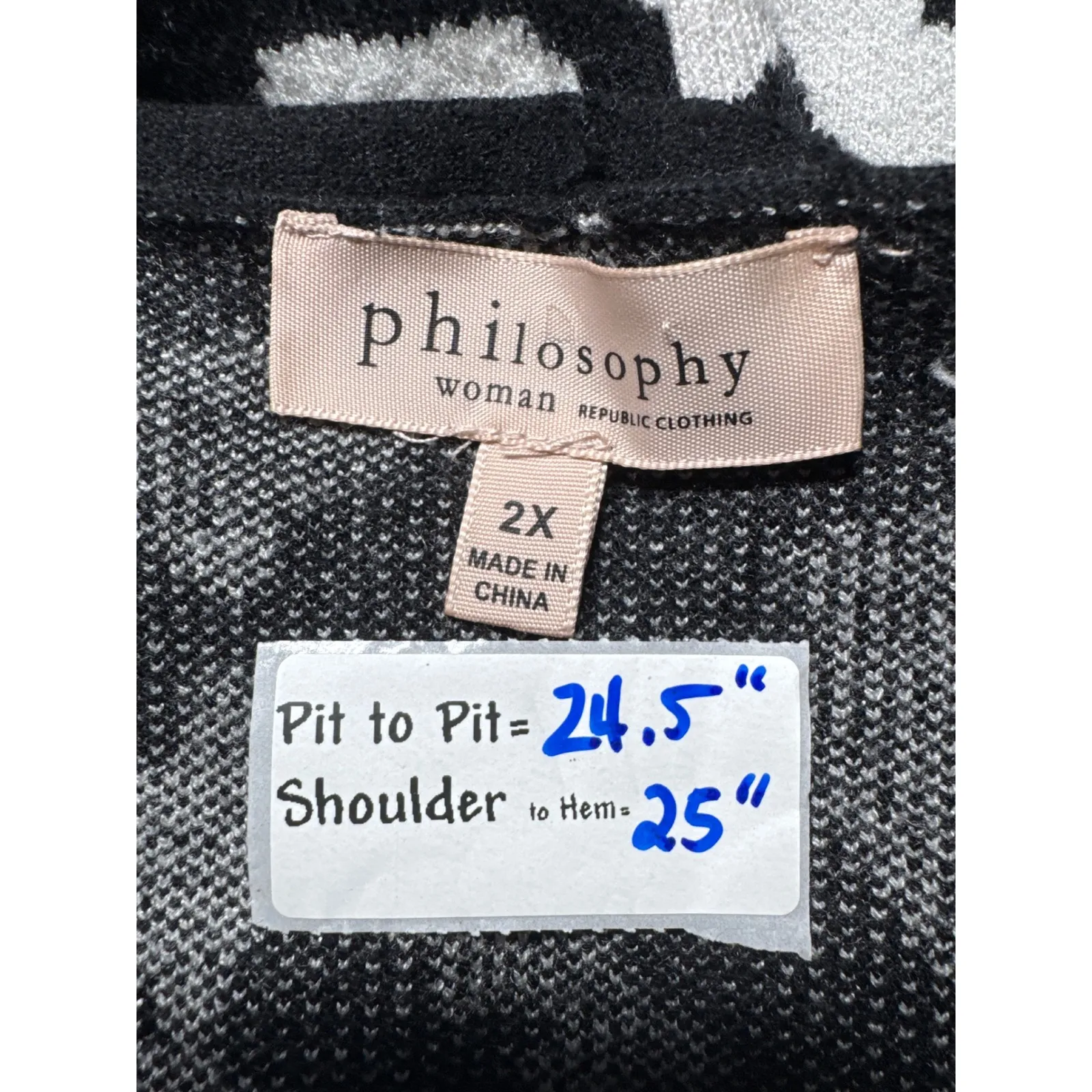 Philosophy Woman Leopard Print V Neck Sweater 2X Black White Viscose Blend - Image 3