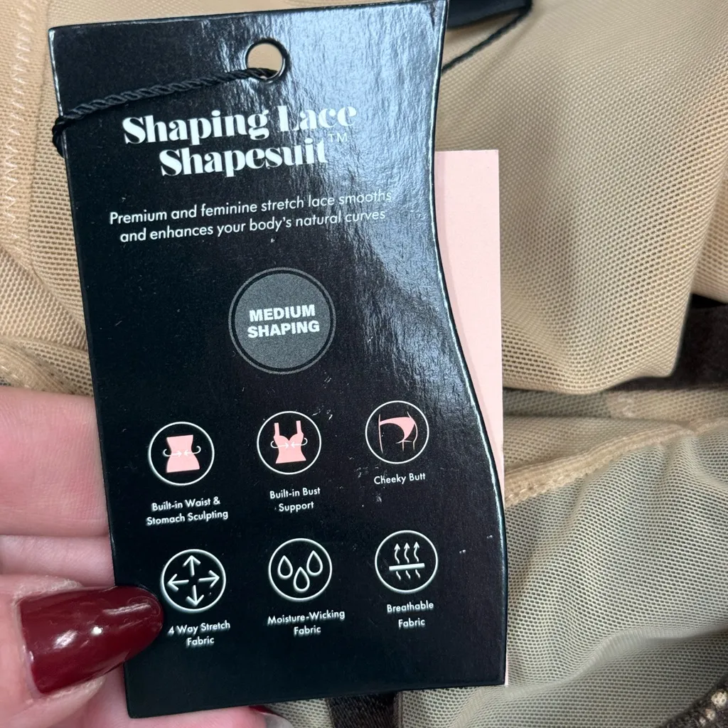 PINSY Lace Shaping Lace Bodysuit Brown Sculpting Stretch Shapewear Large NWT Size M - Image 4